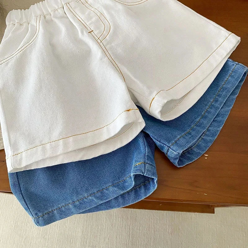 Summer Childrens Cowboy Shorts for Boys and Girls Simple Soft Trouser Clothing Blue Pants 250303