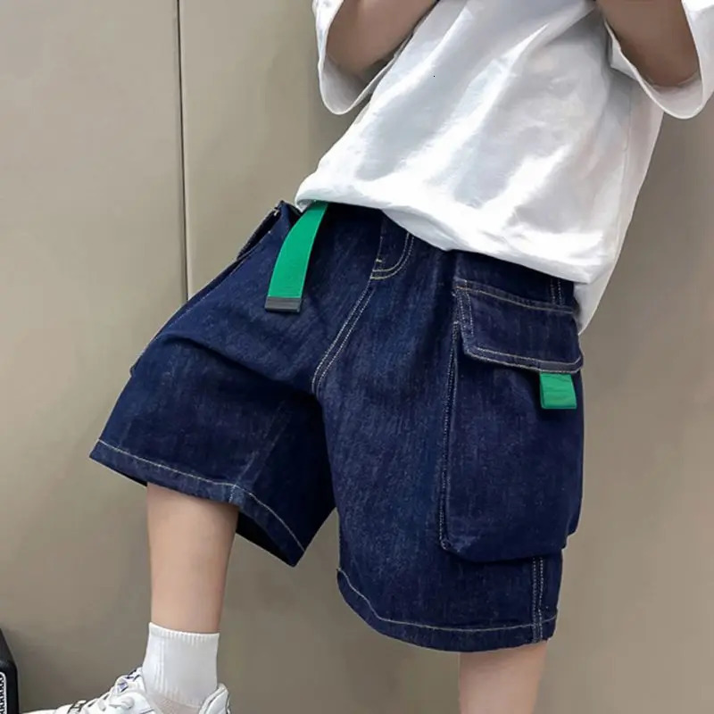 312Y Boys Denim Shorts Summer Thin Kids Solid Color Fashion Pants Children Elastic Pure Cotton Casual Five Quarter 250303