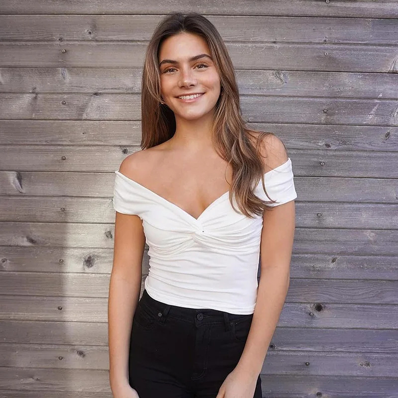 Lygens Off The Shoulder Knotted Cross WomenS Tops Tshirt Summer Y2K Streetwear Fashion Clothes Korean Wholesale Clothes 250303