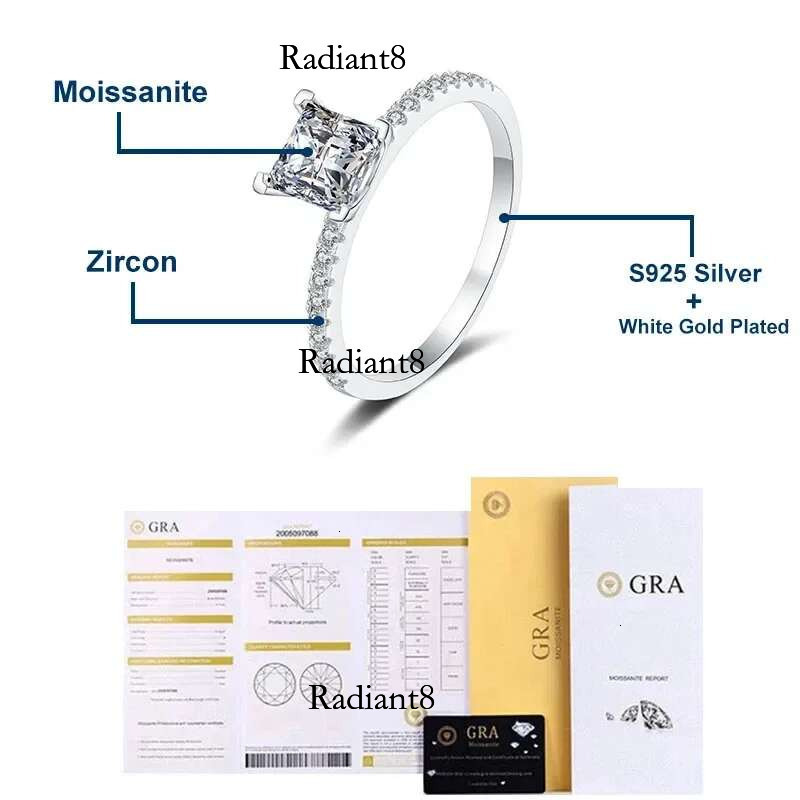 NeeTim 1ct 2ct Princess Moissanite Engagement Ring for Women D VVS1 Dia Proposal Bridal Rings Sterg Sier Wedding Band