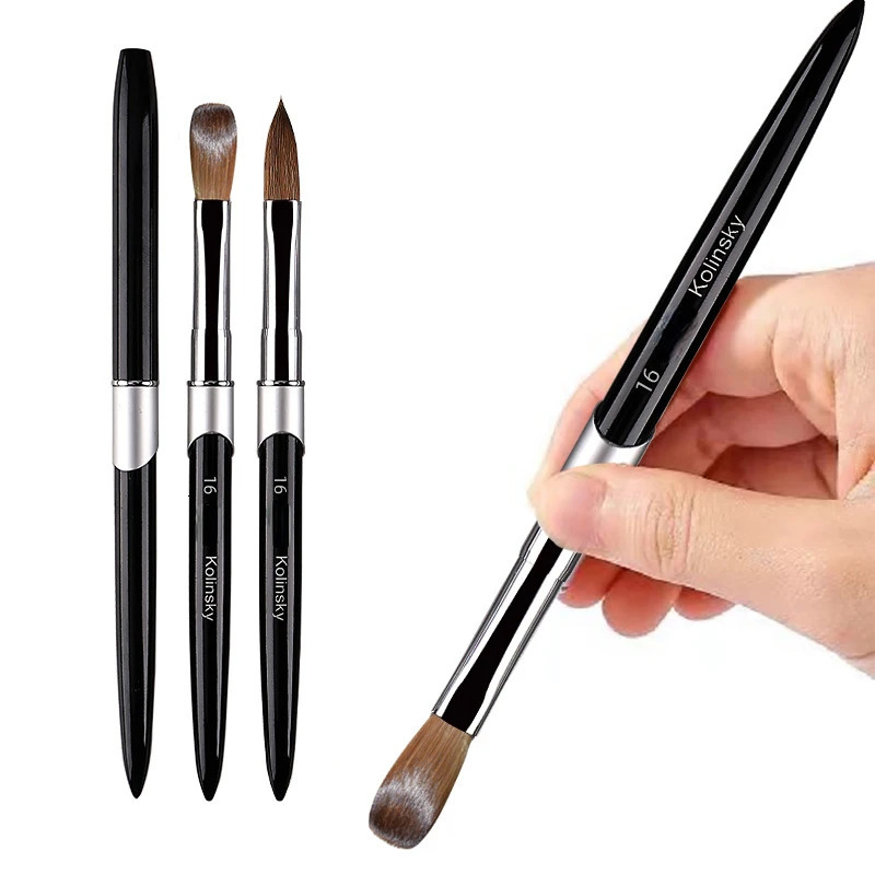 100% Kolinsky Acrylic Nail Brush 1Pcs Black UV Gel Polish Nail Art Extension Builder Pen Drawing Brush 250304
