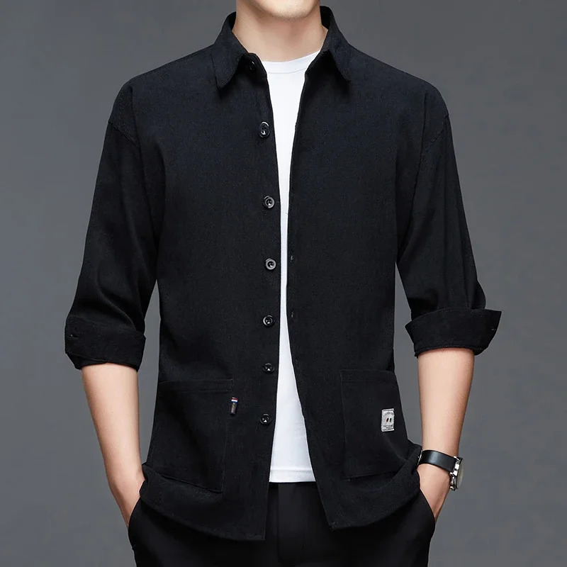 mens casual and fashionable long sleeved workwear shirt solid color comfortable and breathable all season top 250227