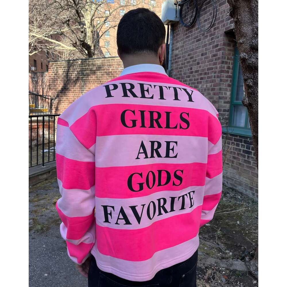 Hip Hop Stripe Pretty Girls America Haruku Fashion Letter Print Polo Shirts Y2k Retro Men Women Long Sleeved T Shirt