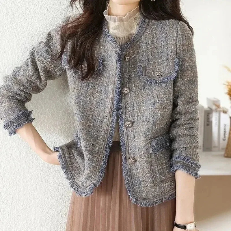 Mixtures Jacket Woman Loose Splicing In Korean Style Clothing Cotton Wool Blend Coat for Women Medium Fashion 2024 Novelty 250225