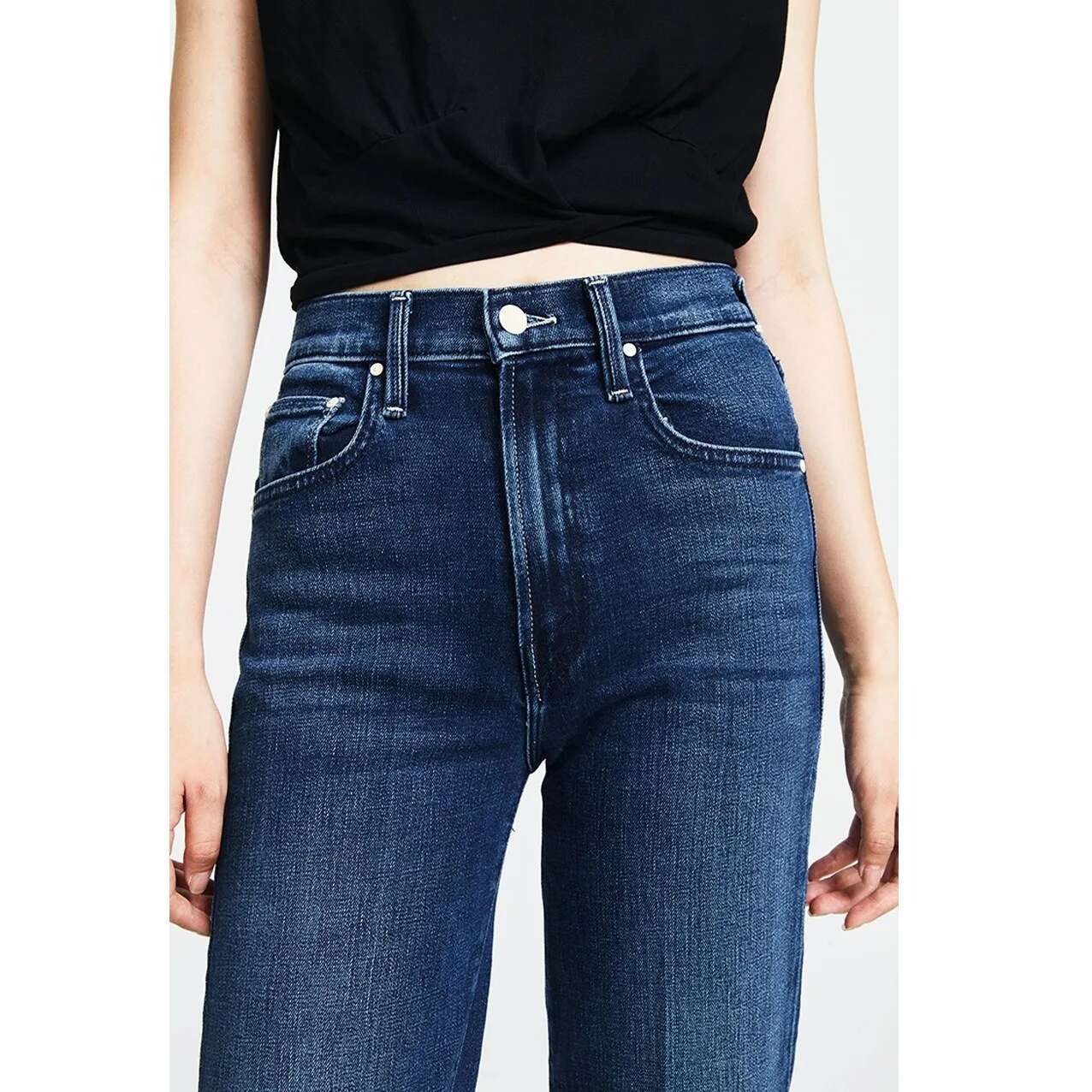 2024 Spring New High Waist Retro Straight Dark Blue Denim Jeans For Women
