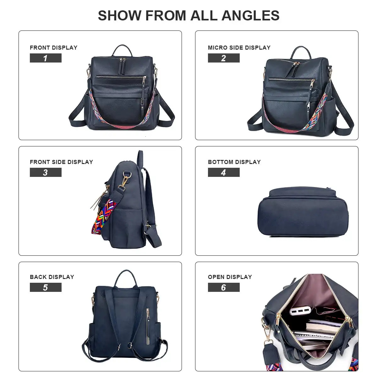 Ship from US Shoulder Bag Leather Women Backpack School and Womens Fashion Purses Multipurpose Design Handbags 250304FBB