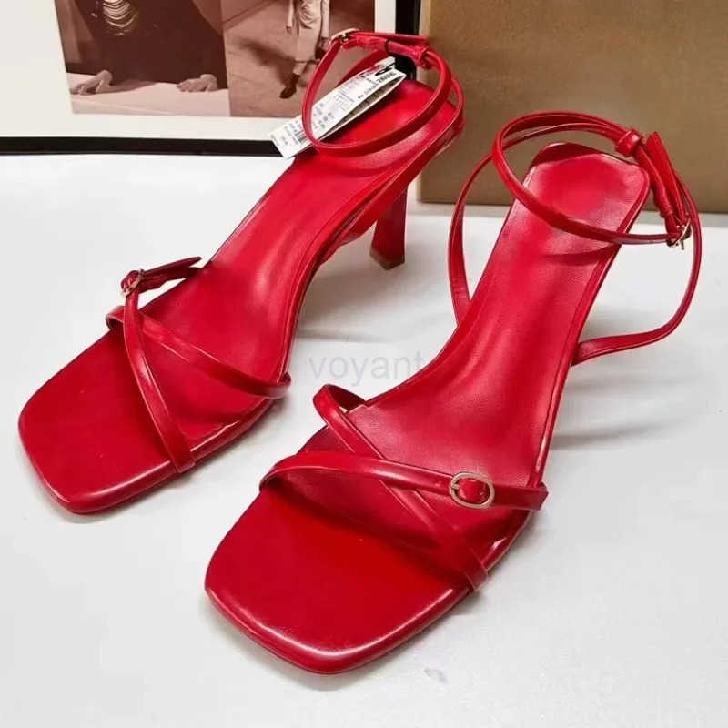 Sexy High H Shoes Wen 2024 Summer Ankle Cross Strap Open Toe Fi Designer Red Elegant Dress Wedding Ladies Sandals Z250304