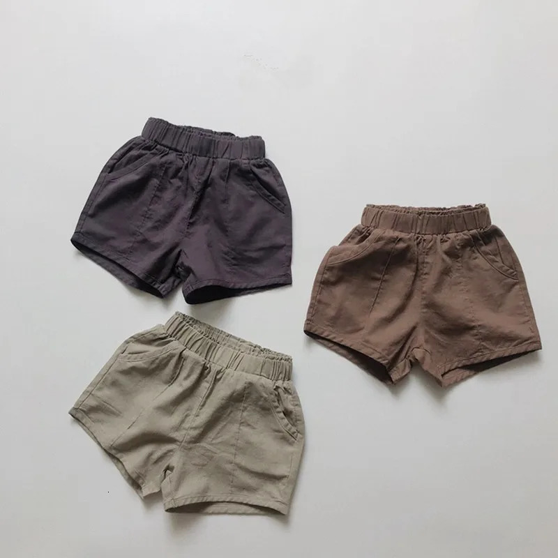 young deer Summer Baby Boys Cotton Linen Shorts Korean Style Solid Color Toddlers Kids Casual Basic Shorts 250304