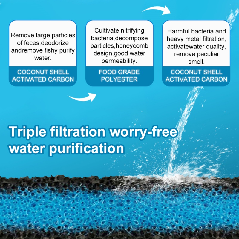 50*11*2cm 3 IN 1 Filter Pad Aquarium Fish Tank Filter Water Purification Activated Carbon High Density Skimmer Aquarium Sponge