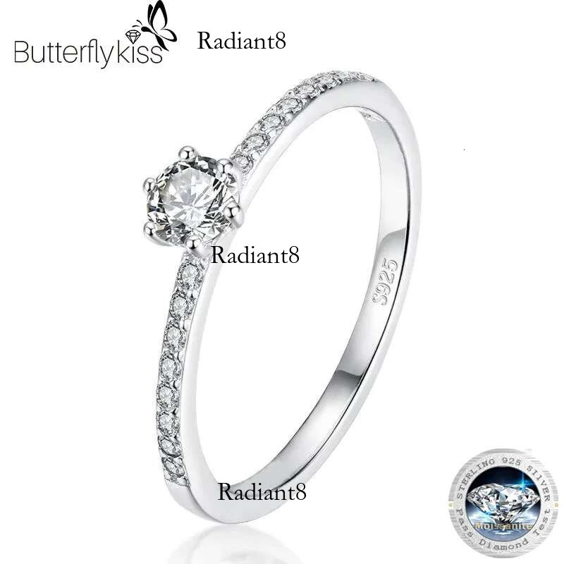 Butterflykiss 4.5mm S Sterg Sier Round Real Moissanite Rings For Women Girls Cassic Wedding Statement Fine Jewelry Gift
