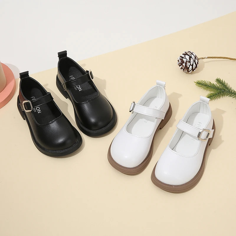 Kids Girls Black Uniform School Shoes Versatile Casual Buckle Simple Spring Children Roundtoe Matter Loafers Nonslip 250303