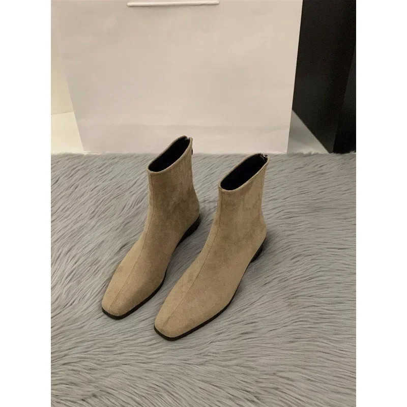Autumn and Winter New Coarse Heel Suede Ankle Boots Wens Fion Versatile Elastic Short Boots Korean Skinny Boots Z250304
