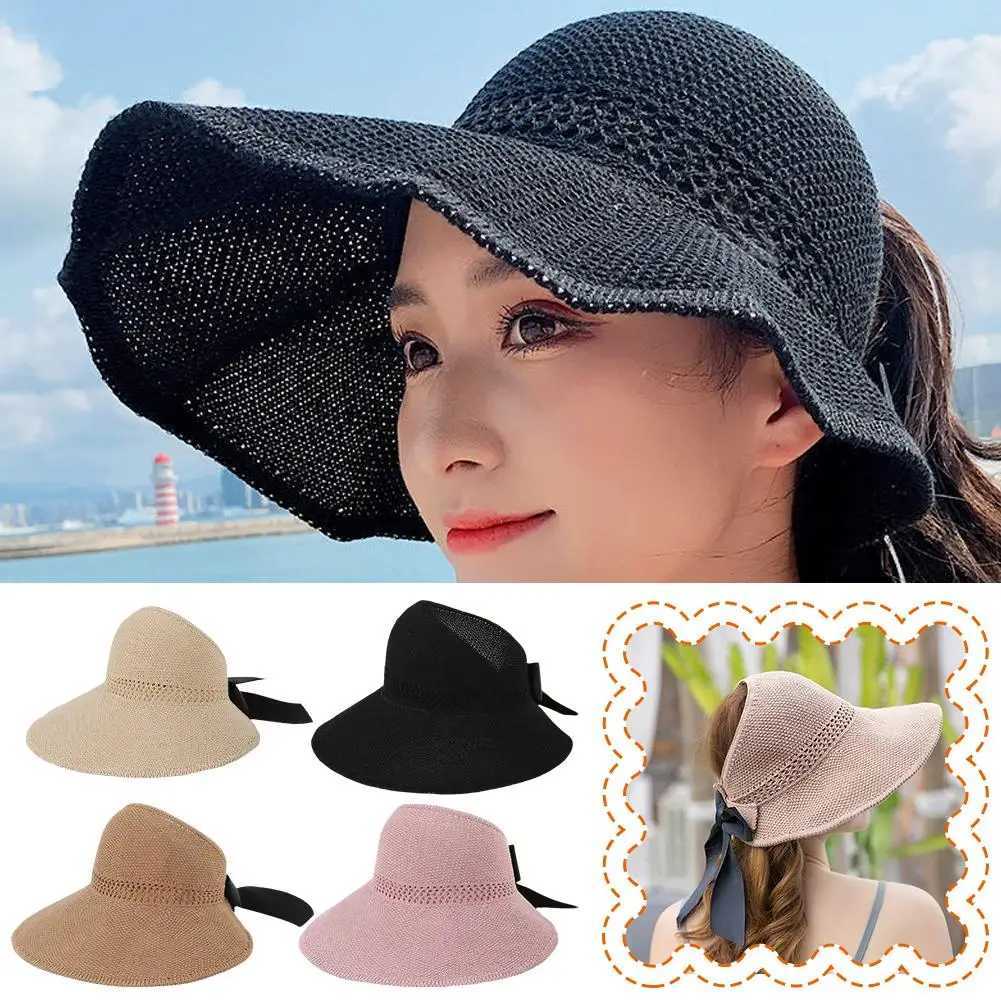 Summer Sun Hat Fashionable Travel Bow Womens Holiday Str Beach Folding Hat Brim Sun Hat Protection Large Hat Sun K9K3XJ250304