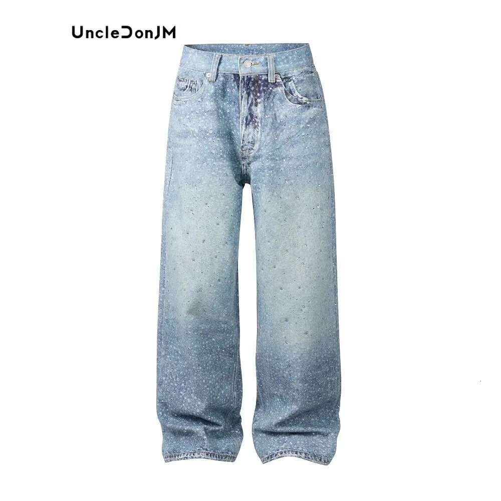 Digital Printing Flash Dia Washed Casual Straight Distressed Y2k Hombre Baggy Jeans