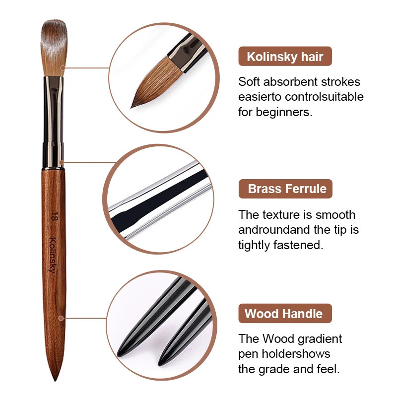 100% pure Kolinsky hair acrylic nail brush sandalwood handle nail brush used for acrylic applications and acrylic power professional 250304