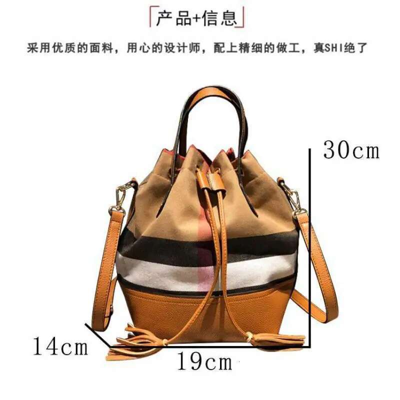 Fashionable Plaid Women Canvas Barrel Bucket One Shoulder Crossbody Bag Female Designer Purses And Handbag Pouch 2024
