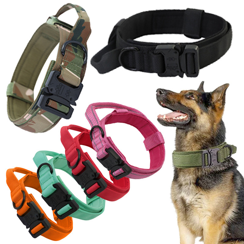 Reflective Tactical collar Adjustable military training nylon dog collar Dog collar with handle Quick release of dog collar