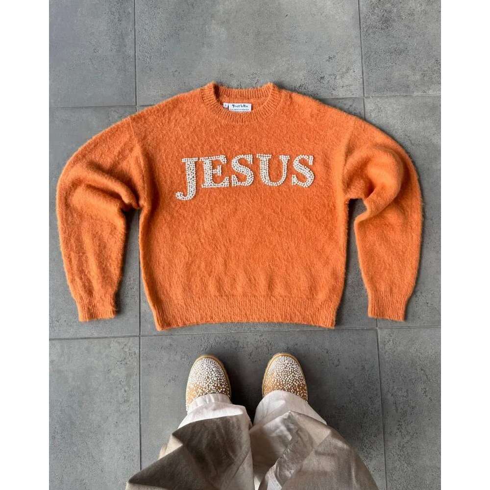 2025 American High Street Couple Sweater Men And Women Winter Loose Letter Design Crew-Neck Knitwear Street Trend Retro Pullover