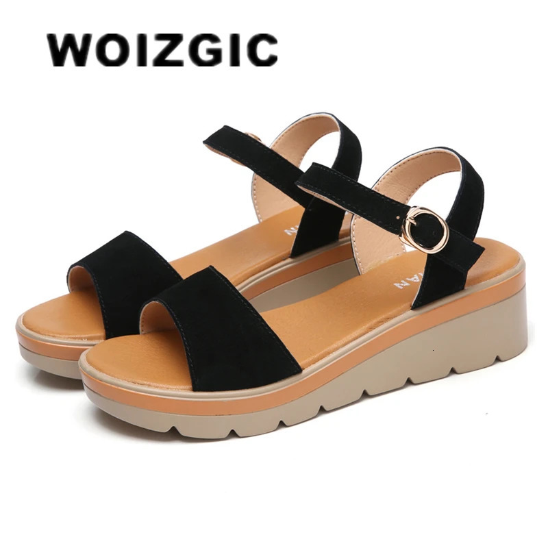 WOIZGIC Womens Mother Ladies Female Cow Suede Genuine Leather Shoes Sandals Platform Cool Summer Beach Outside High Heel Korean 250303