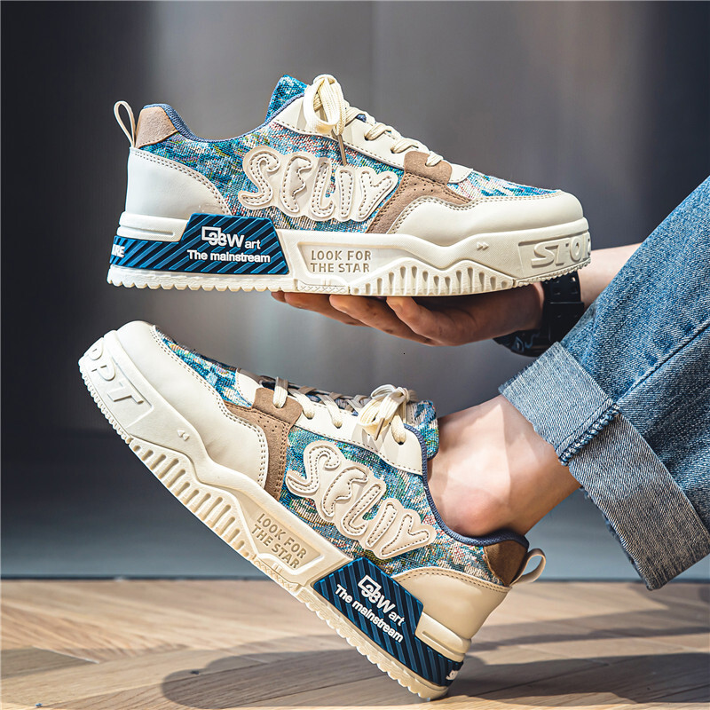 Personalized Oil Painting Design For Men's Spring New Style Breathable And Versatile Thick Soled Casual Flat Shoes, Niche Sports Versatile Fashio