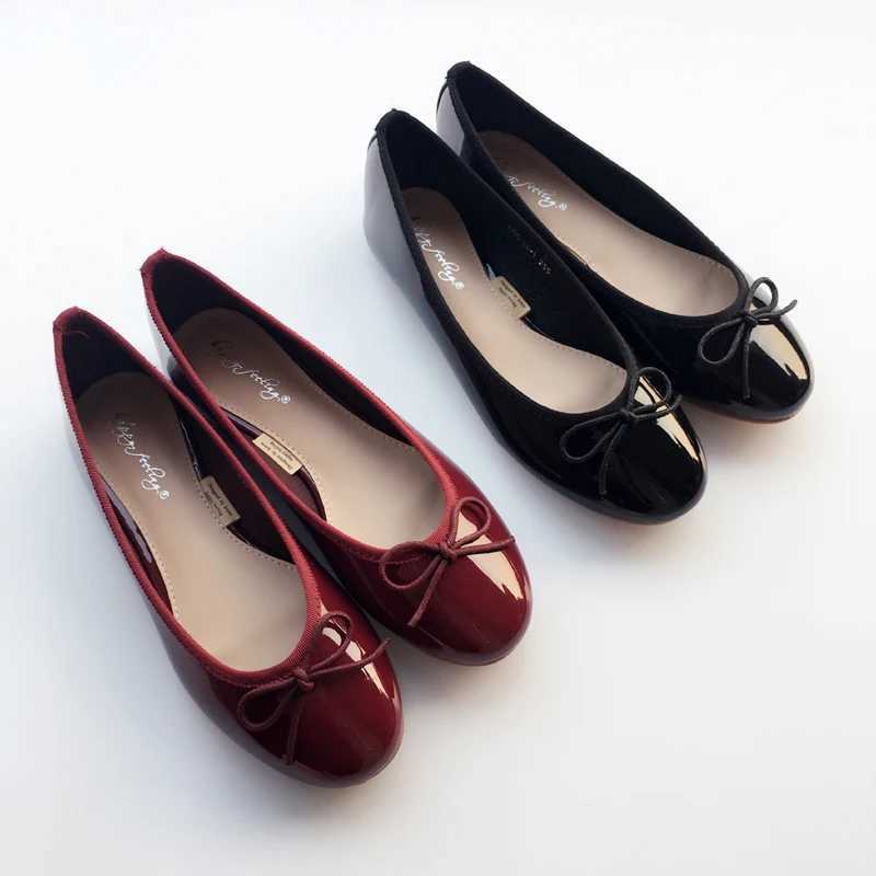 glisten patent leather shallow boat shoes bow knot soft ballet flat shoes off lady round toe work shoes cfy slip loafers Y250303