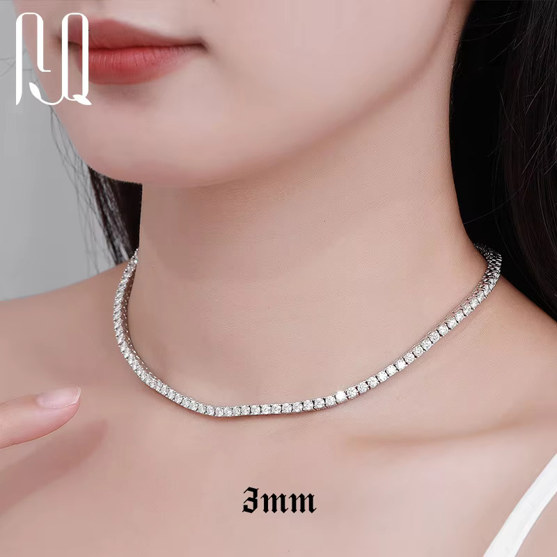PYQ 2.5mm 3mm 4mm Vvs Tennis Chain S Sier Moissanite Necklace for Women White Gold Plated Jewelry