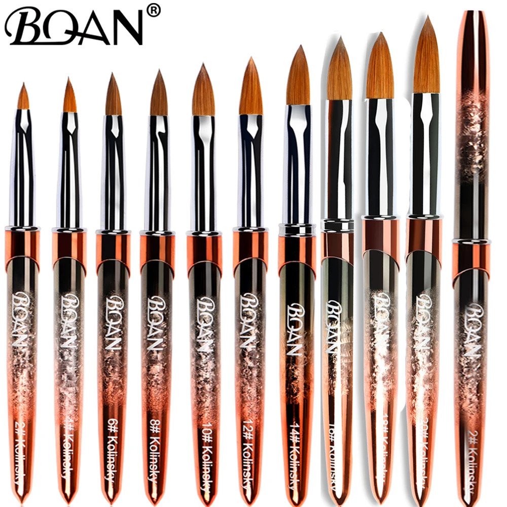BQAN #2-#22 Pure Sable Kolinsky Acrylic Nail Brush Rose Gold Nail Art Brush Wood Handle Gel Builder Manicure Brush Drawing Tools 250304