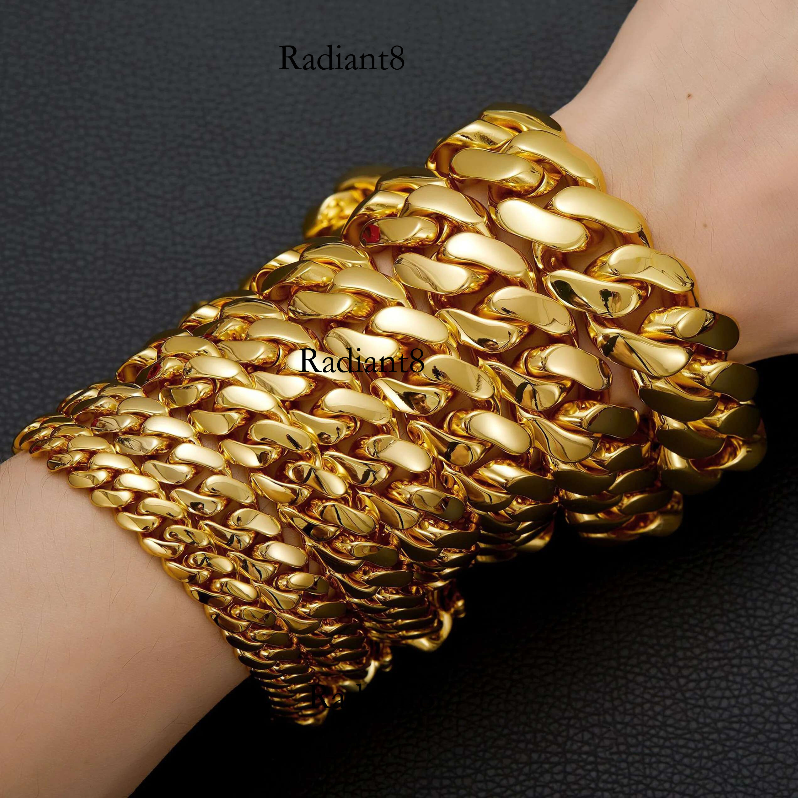 Heavy 10mm-22mm Gold Tone 316L Stainless Steel Miami Curb Chain Nekclace or Bracelet