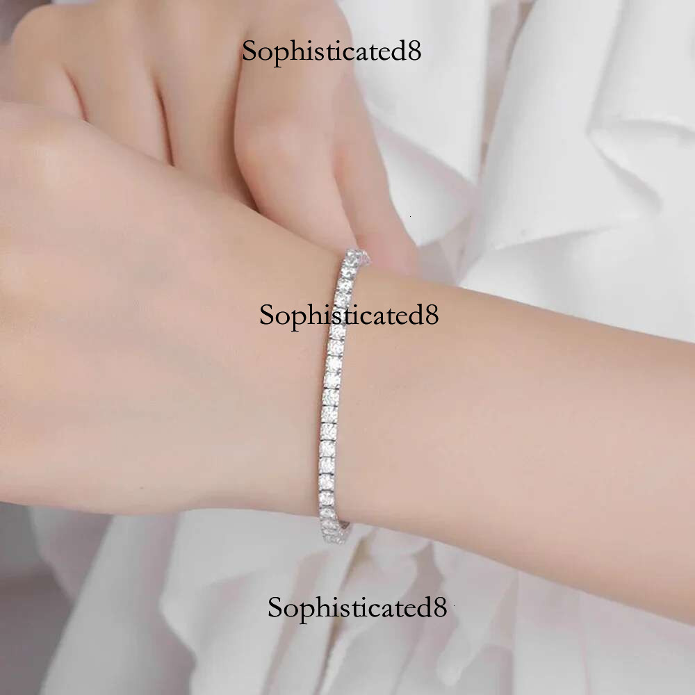 2-6.5mm Real Moissanite Tennis Bracelets for Women Man Sterg Sier Plated White Gold Bracelet Sparkg Wedding Jewelry