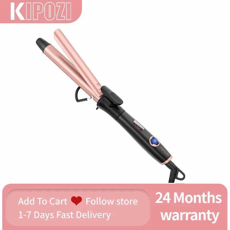 Curling Irons KIPOZI Curling Iron with Adjustable Temperature Ceramic Hair Curler LCD 1.2 Inch with Anti-Scalding Insulated TipDual Voltage z250304
