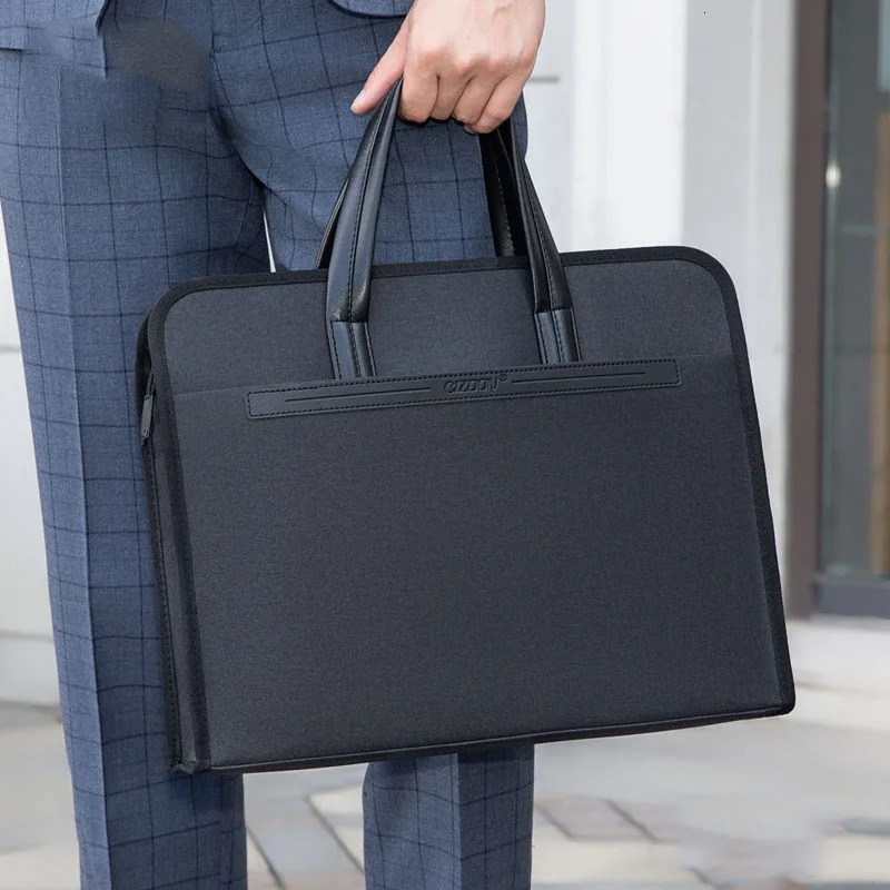 Mens Oxford Casual Briefcase Multi-layer A4 Office Zipper Bag Large Capacity Business Bag Male Business Handbag Conference 250228