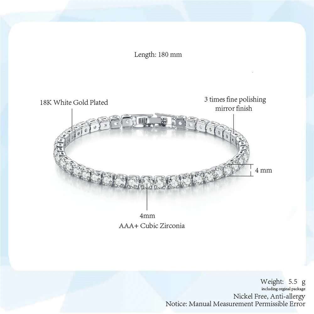 Women's Tennis Bracelet Hip Hop Trendy AAA+ Cubic Zirconia Sier Color Teen Girl Crystal Chain on The Hand Wedding Jewelry H086