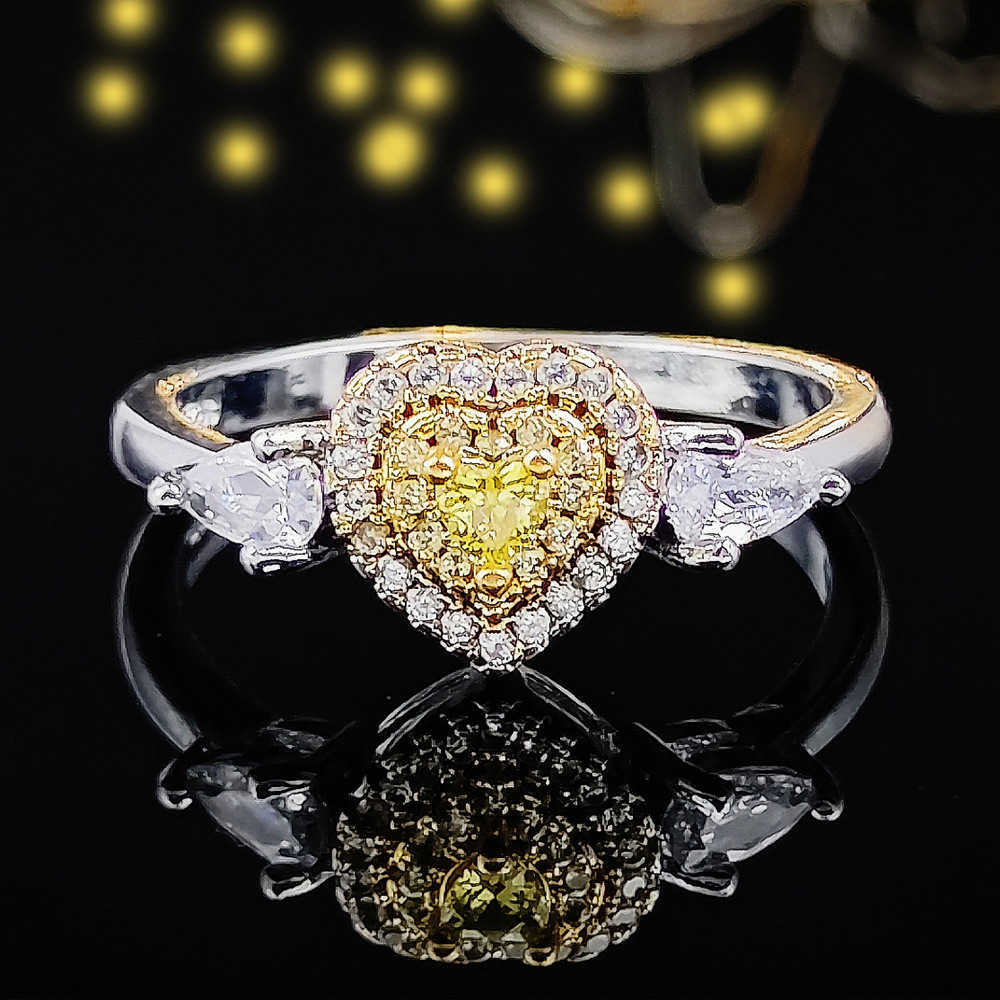 Couple Rings Internet celebrity love ring colorful yellow diamond heart-shaped diamond ring jewelry ring r5016 H25303