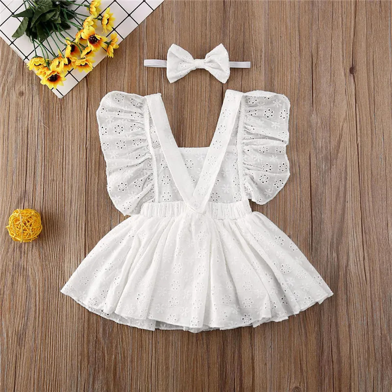 024months Baby Girl Romper Dress Summer Solid White Hollow Princess For Girls Lace Sleeve Bodysuits 250303