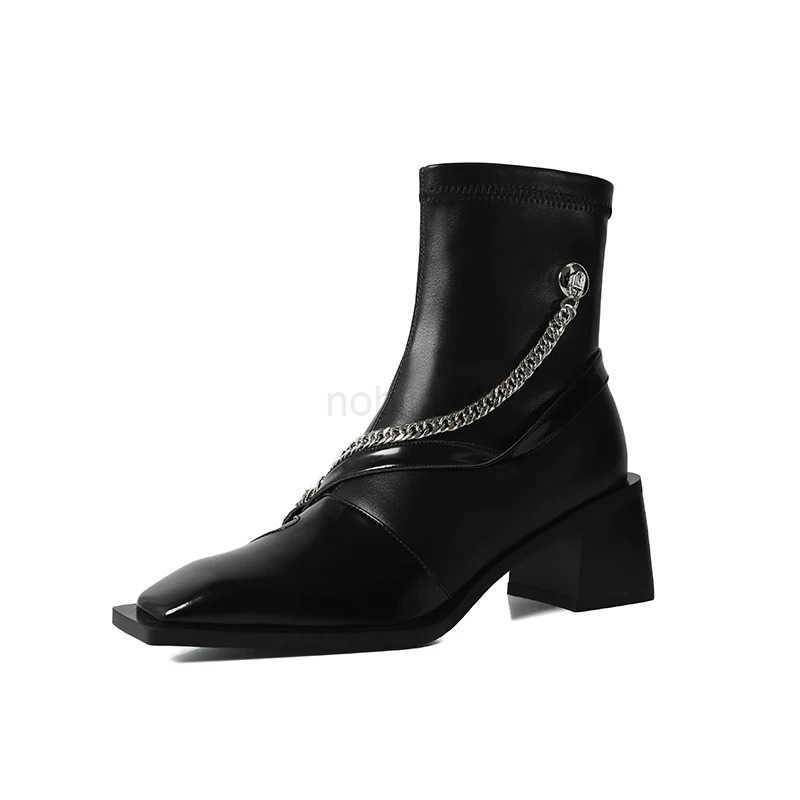 Designer Vintage Boots Wen Thick High Square Toe Zipper Autumn Winter Ladies Slim Short Booties Z250304