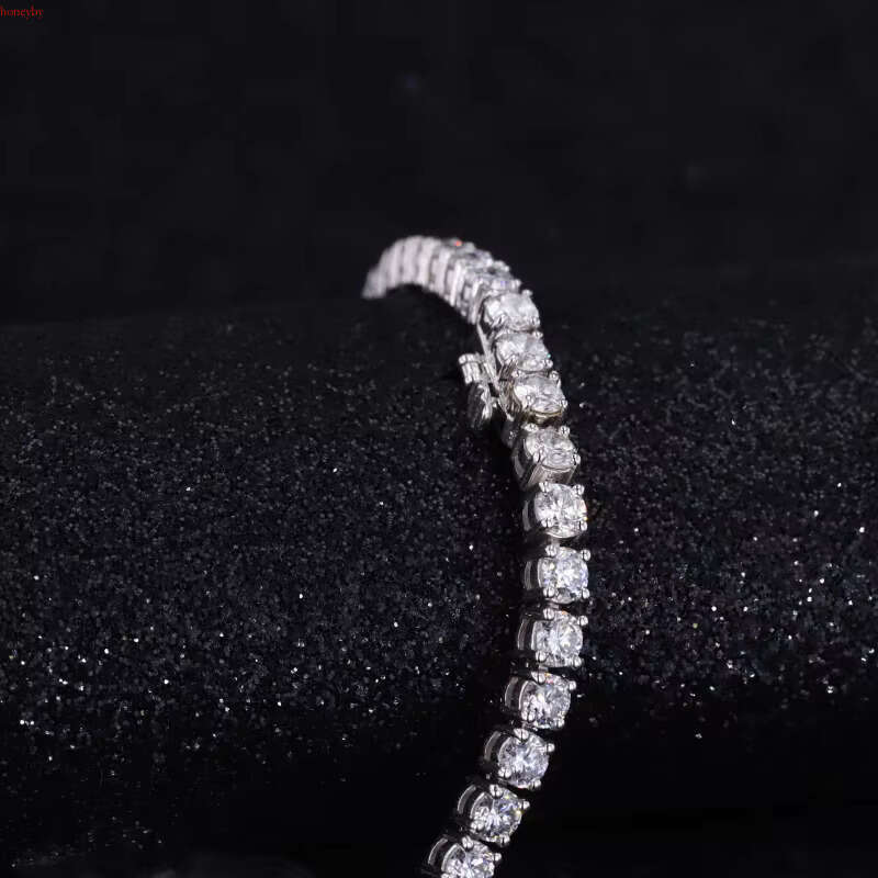Starsgem Gold 4mm Round Mossinate Dia Charm Bracelet Sier Moissanite Tennis Chain