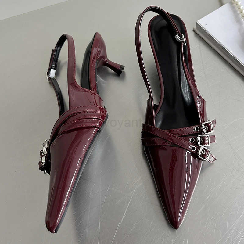New High H Sandals Wen Shoes Spring Summer Footwear Pointed Toe Par Ladies Shoes Fashion Buckle Strap Fem Pumps Z250326