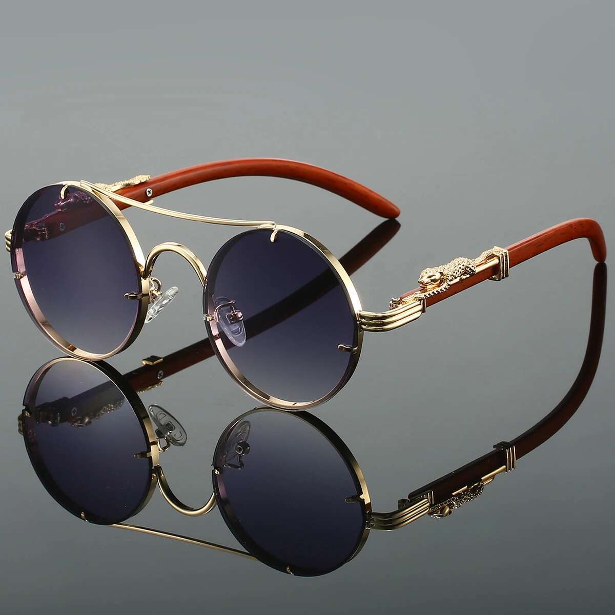 KAMMPT Vintage Round Sunglasses Men Fashion Double Bridge Multicolor Shades Women Retro Trendy Brand Design Sun Glasses