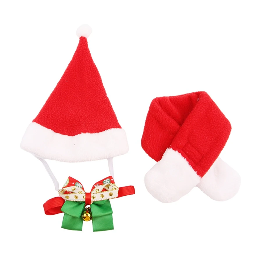 1pcs new Christmas pet scarf hat set, funny and cute cat Christmas dog set