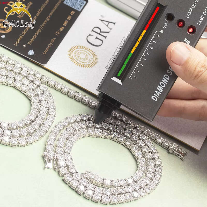Goldleaf Hot Sale Hip Hop Style D Color VVS Necklace 3-5mm Sterg Sier Moissanite Tennis Chains Men