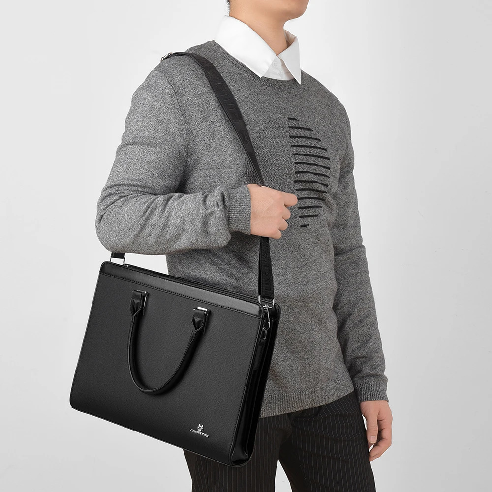 Solid color large capacity PU leather mens handbag business briefcase laptop bag bags for men sac a main bags for women 250228