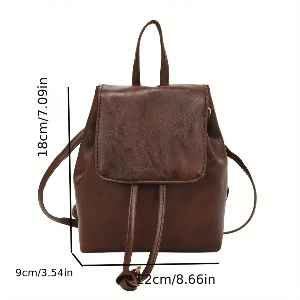 Ship from US Vintage Style PU Leather Backpack Solid Color Flap Schoolbag Casual Daypack Versatile Shoulder Bag For Women 250304FBB