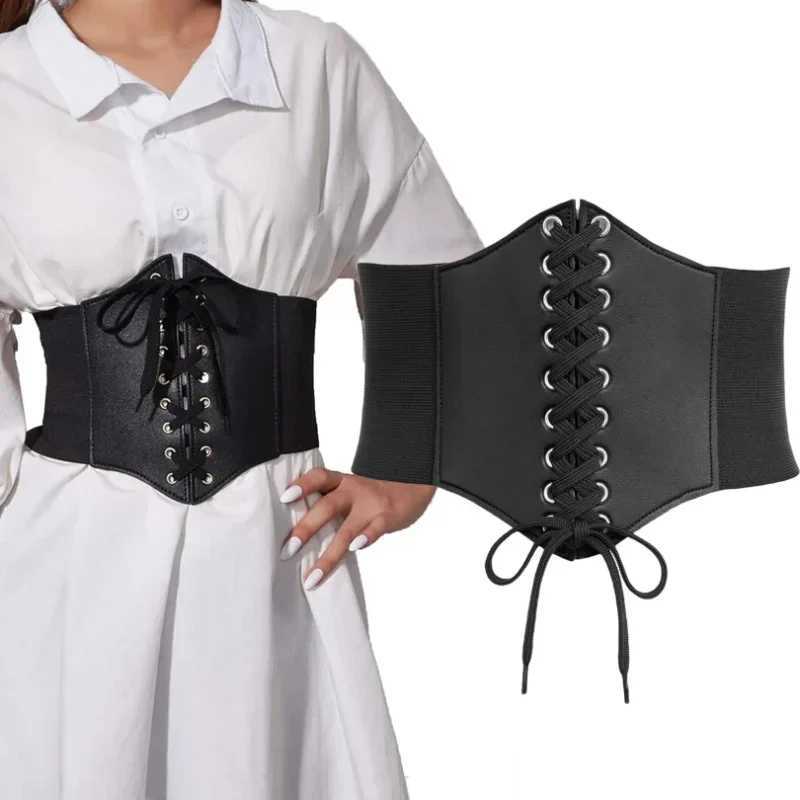Womens Wide Belt Vintage Gothic PU Leather Underbust Corset Crop Top Solid Color Adjustable Vest Waist Belt Double Buckle CincherXJ250304