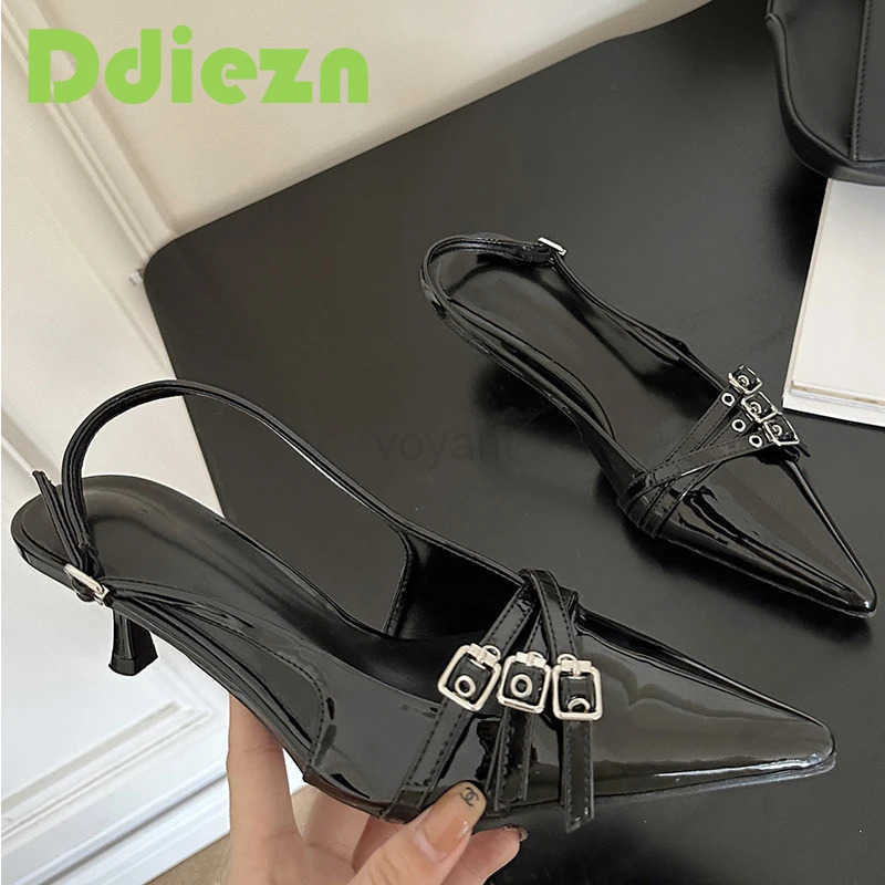 New High H Sandals Wen Shoes Spring Summer Footwear Pointed Toe Par Ladies Shoes Fashion Buckle Strap Fem Pumps Z250326