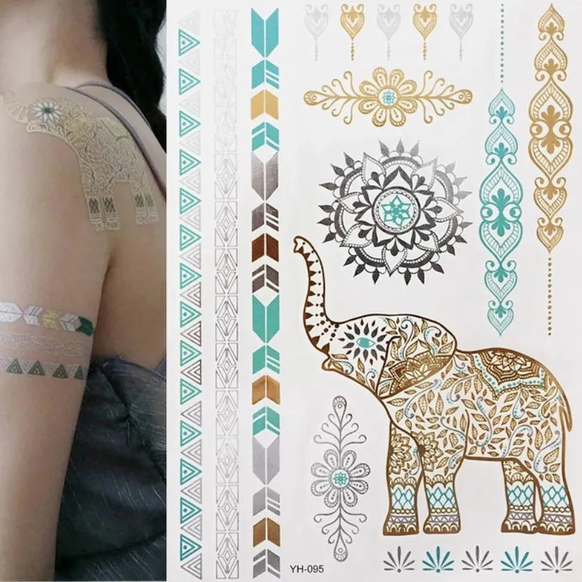 Flash Metallic Waterproof Temporary Tattoo Gold Silver Women Henna Mandala Flower Lace Taty Indian Arabic Sticker 250219