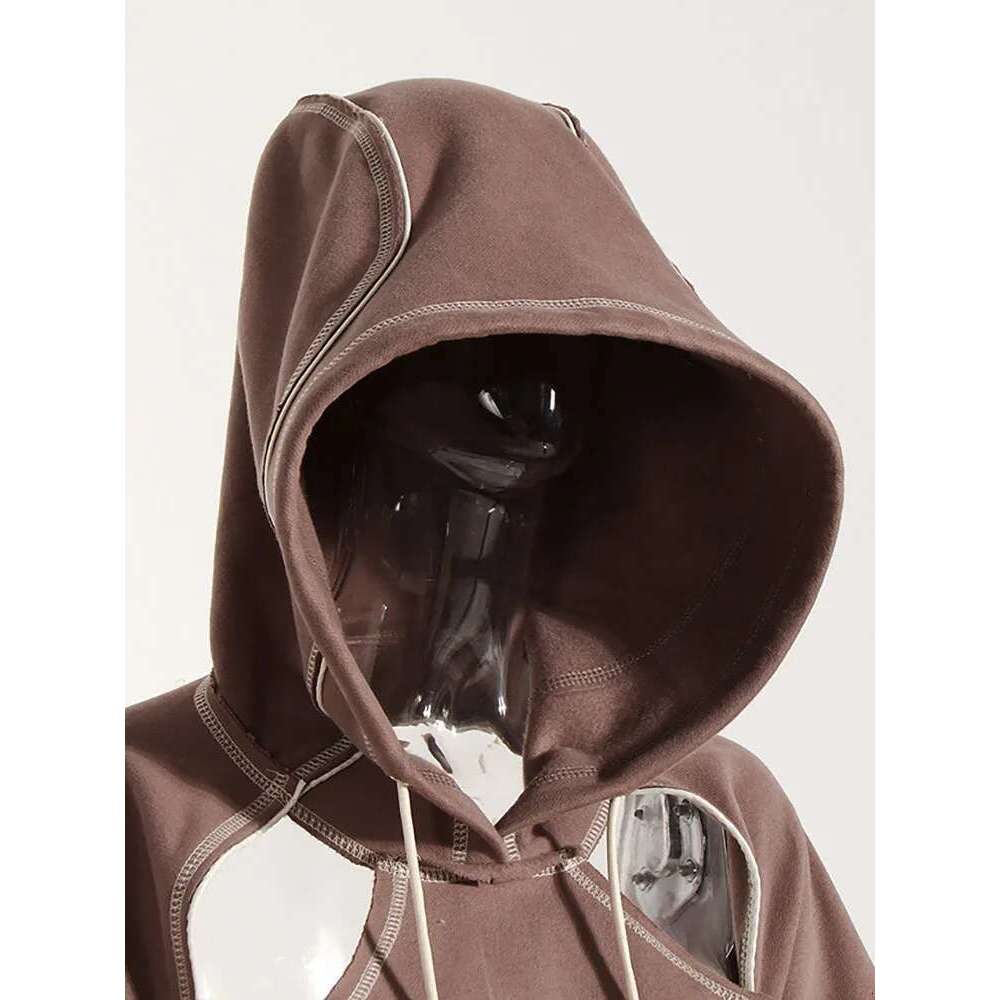 Fashion Women's Hoodies Contrast Color Open E Hooded Cut Out Backless Bandage Sweatshirt Autumn 2025 New 1Df1820