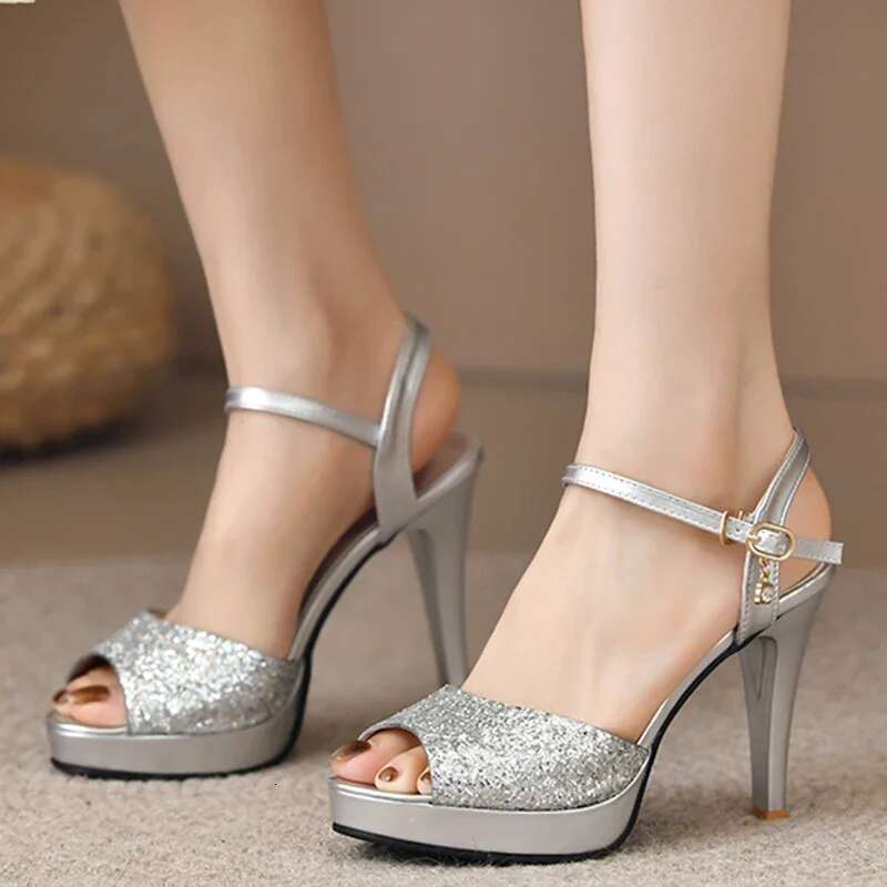 Ladies Gold Elegant Glitter Super High Heels Shoes Woman Peep Toe Ankle Strap Pumps Women Summer 2025 Platform Sandals Mujer 40