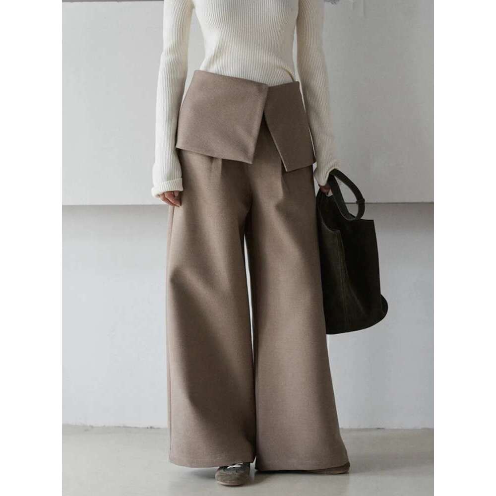 Fashion Women's Fake 2 Pcs Pants Loose Straight High Waist Solid Color Hanging Tion Trousers Autumn 2025 New