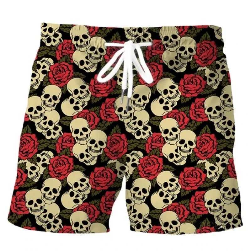New Mens Skull 3D Print Beach Shorts Graphic Mens Casual Sports Shorts Summer Surfing Shorts Breathable Shorts Hip Hop PantsT250304