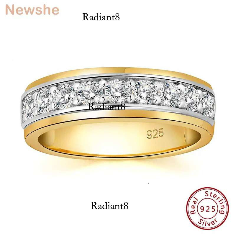 Newshe Yellow White Gold Wedding Ring for Men Sterg Sier Brilliant Round AAAAA Cubic Zircon Fine Jewelry
